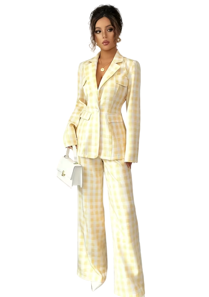 Soleil Gingham Tailored Set – Yellow