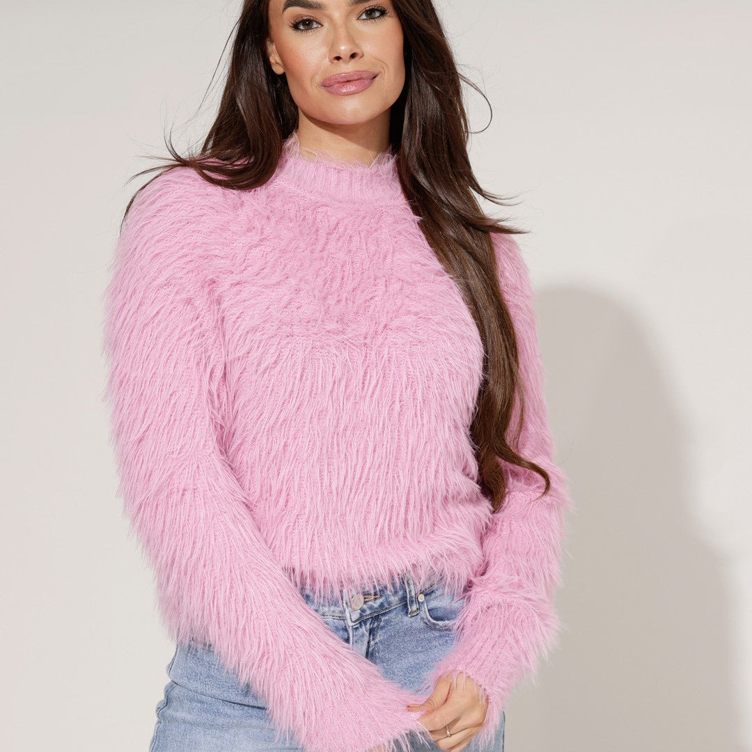 Fluffy Knit Sweater –Pink