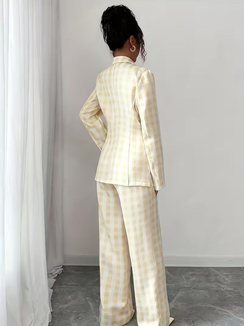 Soleil Gingham Tailored Set – Yellow